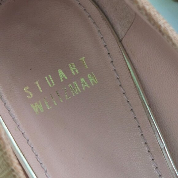 Stuart Weitzman Beige Lizard Embossed Logosavior Pumps Open Toe Size 7.5W - Picture 9 of 11
